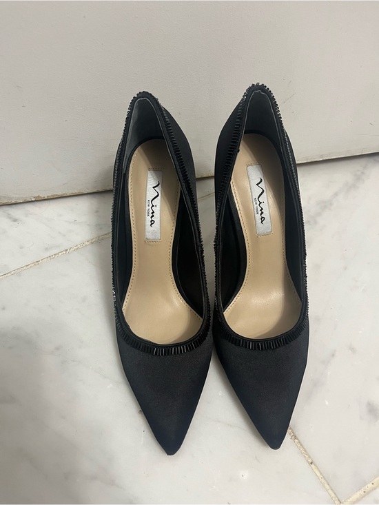 Nina Shoes - NWOT Nina Black Pointed-Toe Satin Pumps with Decorative Trim